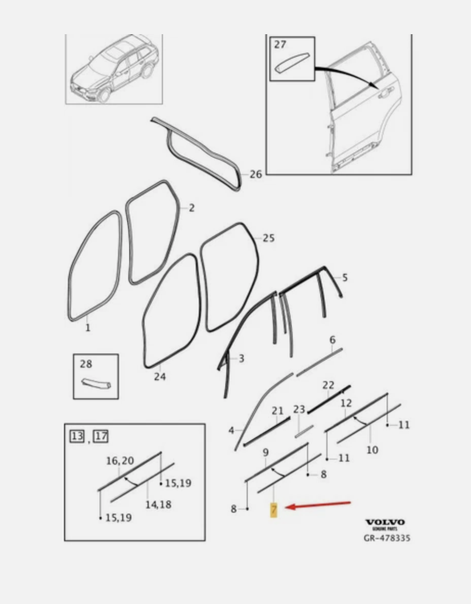 VOLVO XC90 Ön Sağ Kapı Cam Çıtası 32378402 : 32237257
