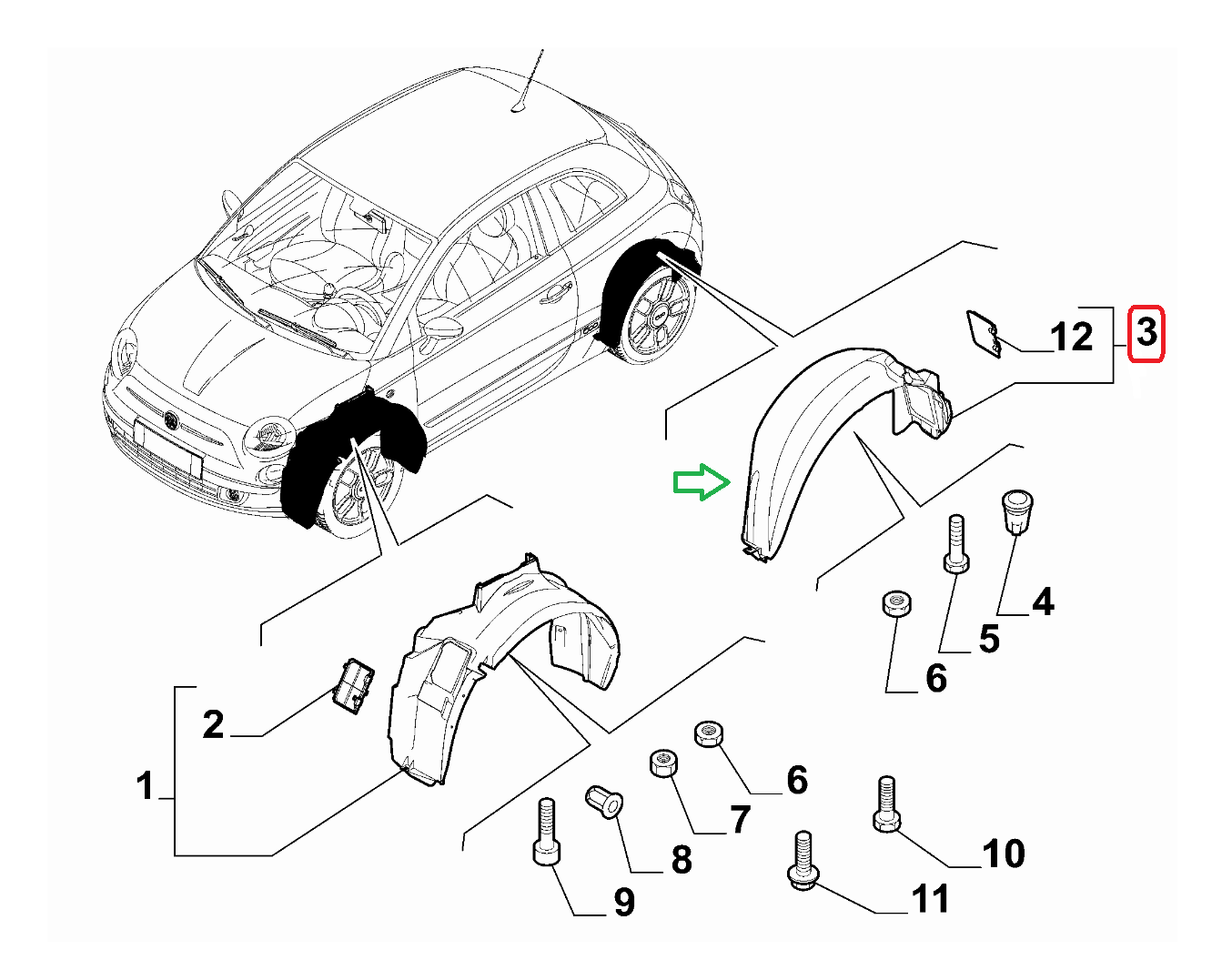 Fiat 500 Arka Sağ Çamurluk Davlumbazı OPAR 52121705