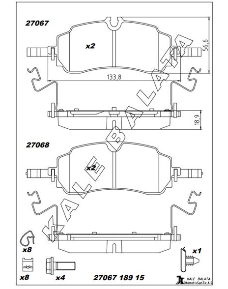 Kale 2706718915 Arka Fren Balatası KTPZ312M008AB