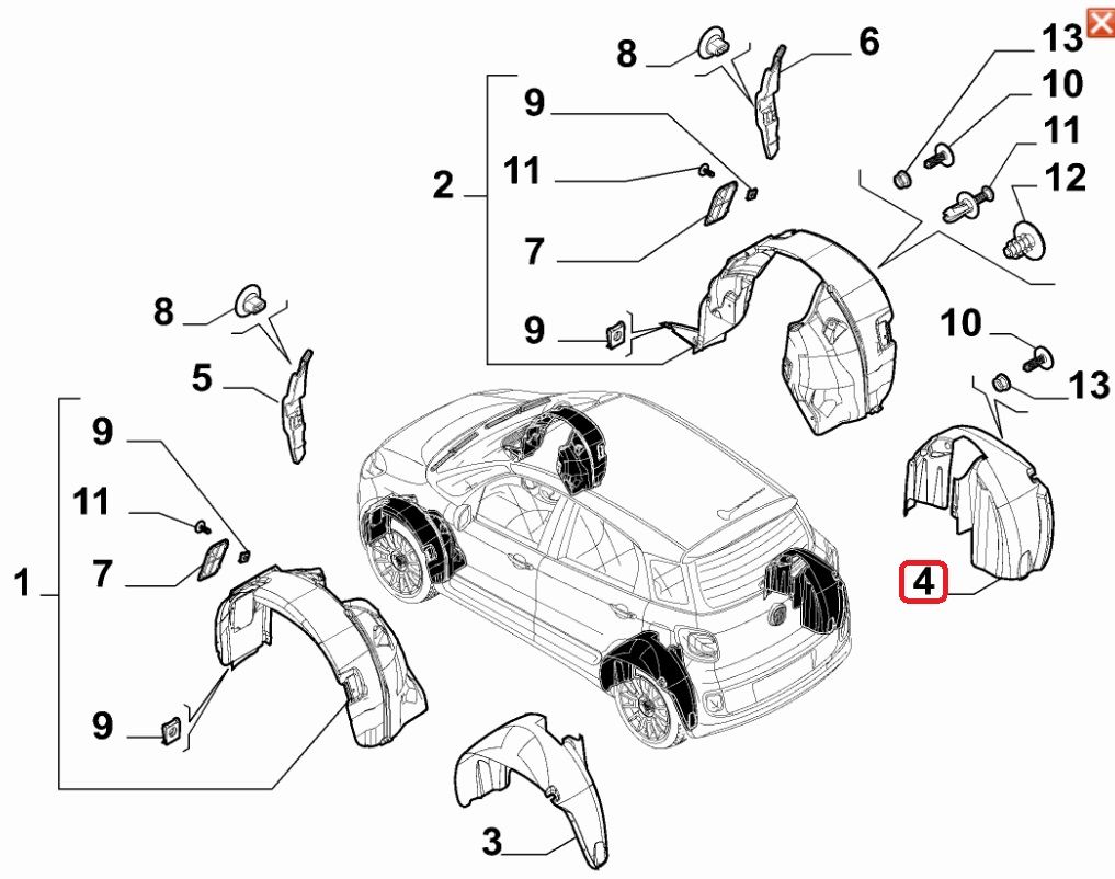 Fiat 500L Arka Sağ Çamurluk Davlumbazı 52090620