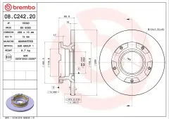 BREMBO 08.C242.20 Transit V-362/63 Arka Fren Disk BK21 2A097 BA