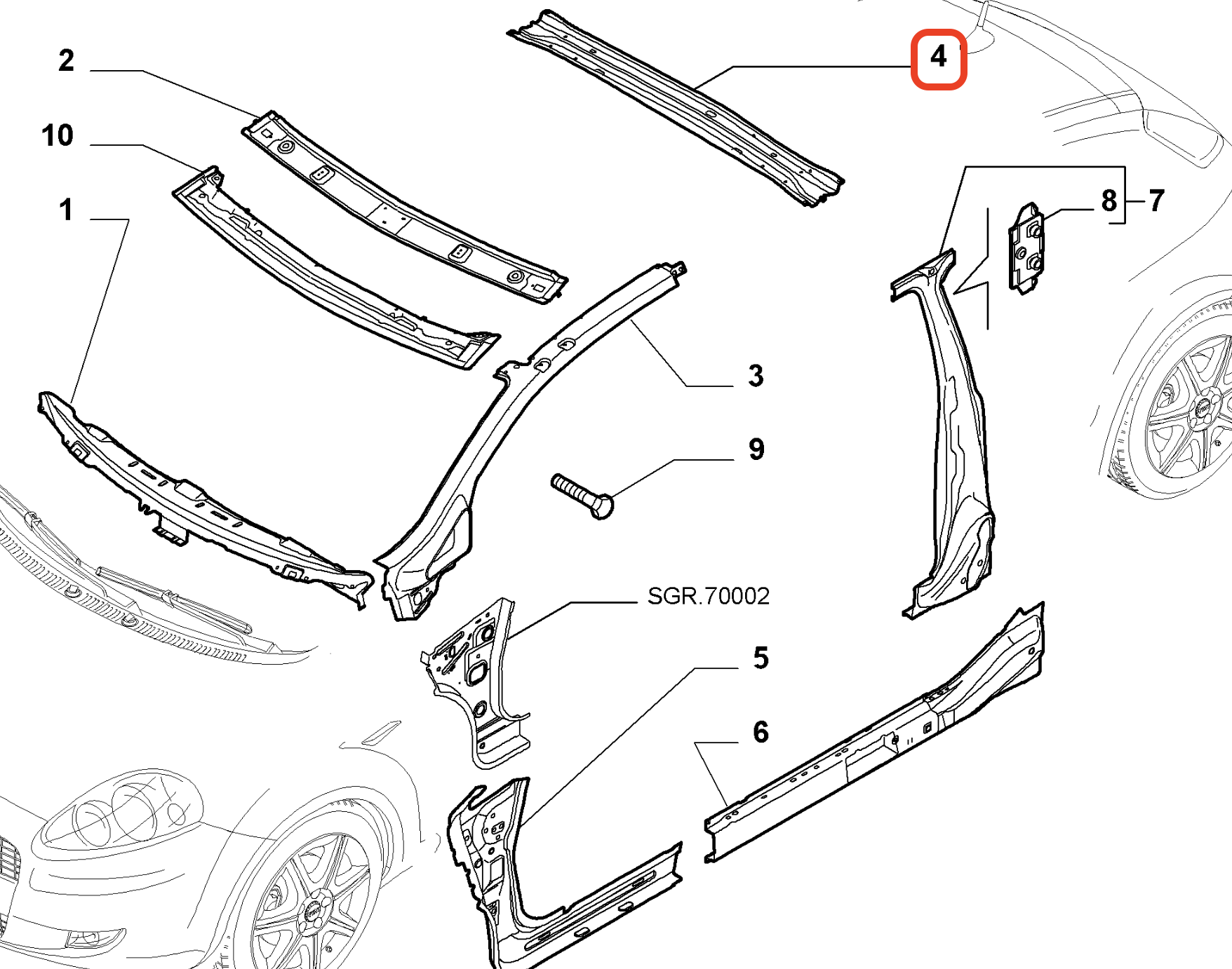 Fiat Punto Tavan Takviye Sacı  RİCAMBİ 51750549