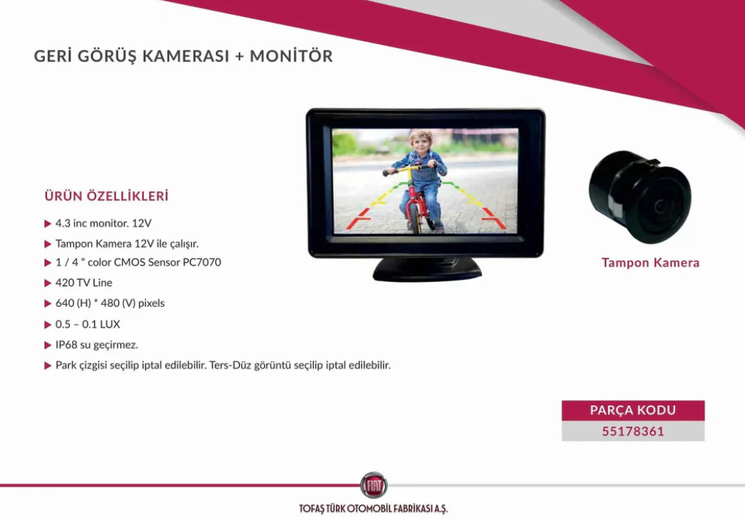 Fiat Geri Görüş Kamerası ve Ekran 55178361