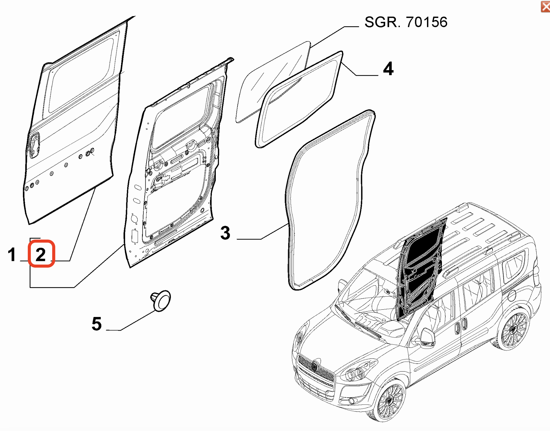 Fiat Doblo Sol Sürgülü Kapı Sacı Camlı OPAR 51952363 / 52112417