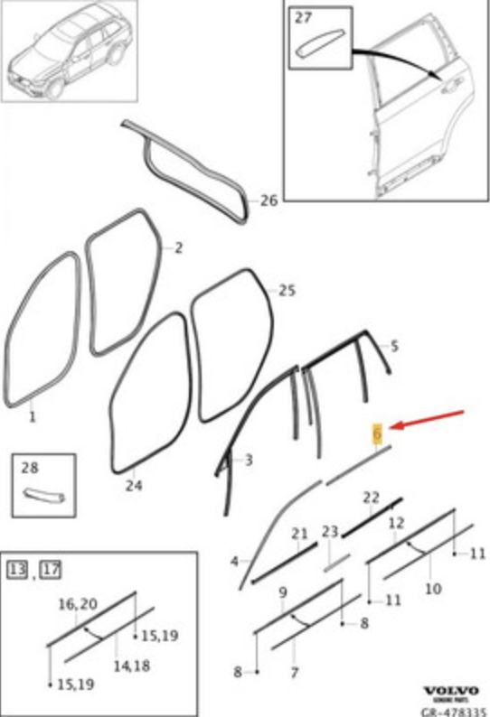 VOLVO  XC90 Sağ Arka Kapı Cam Çıtası 32378400 : 32237255
