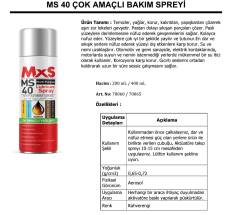 MXS/Pas Sökücü Yağlayıcı Multısprey - 400ML