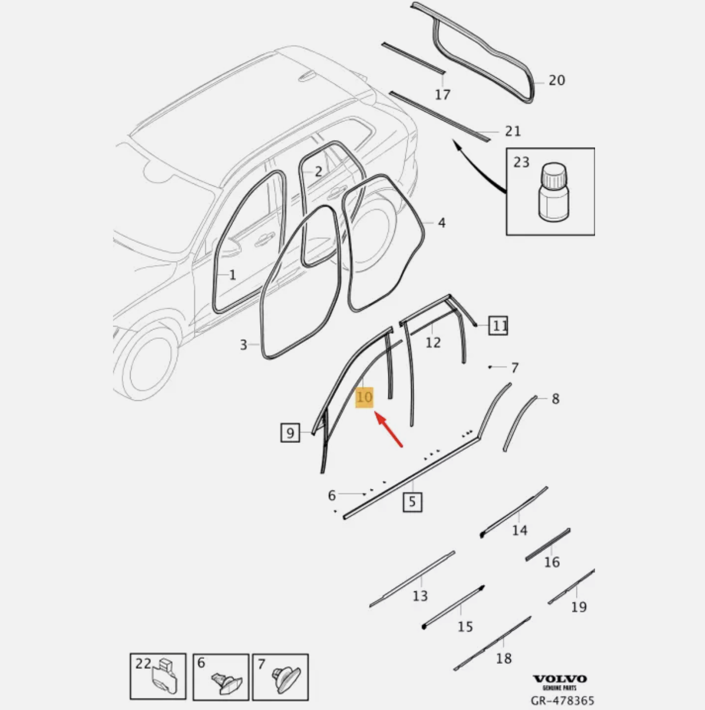 VOLVO XC60 Ön Sol Kapı Cam Üst Çıtası 31424385