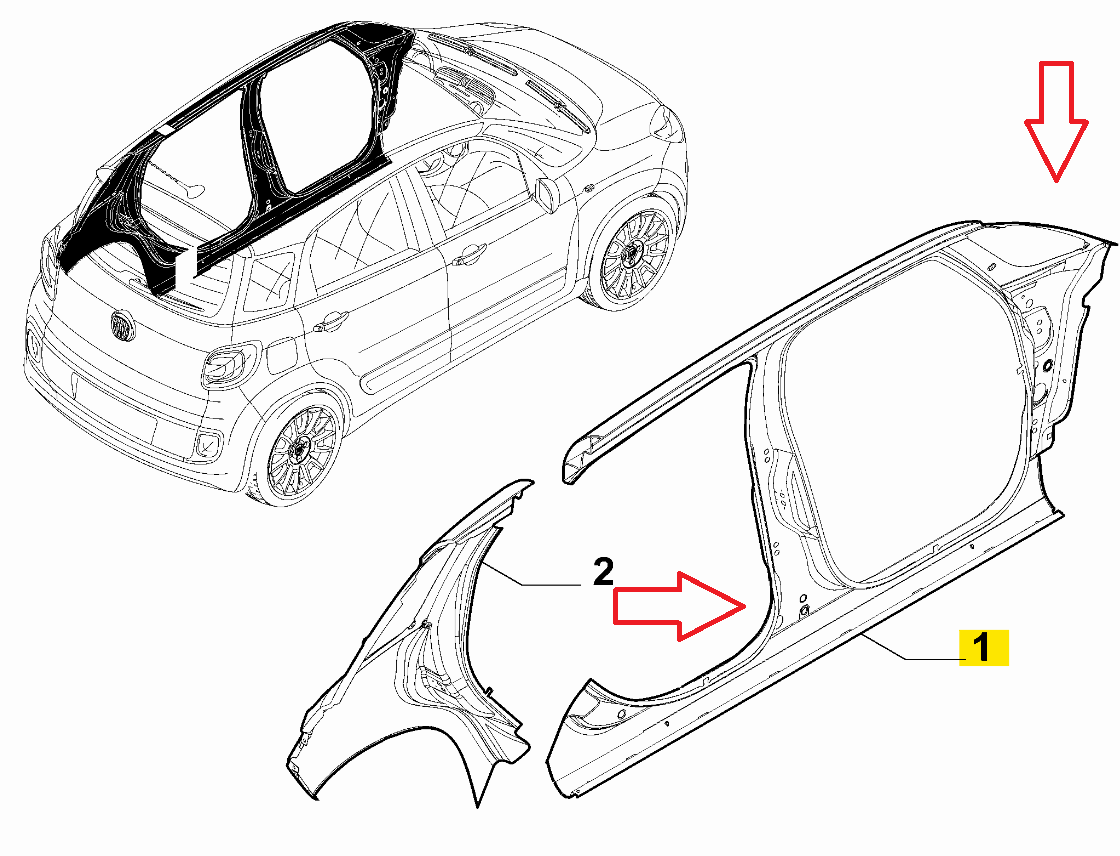 FIAT 500L Ön Sol Yan Sac Komple 51957208