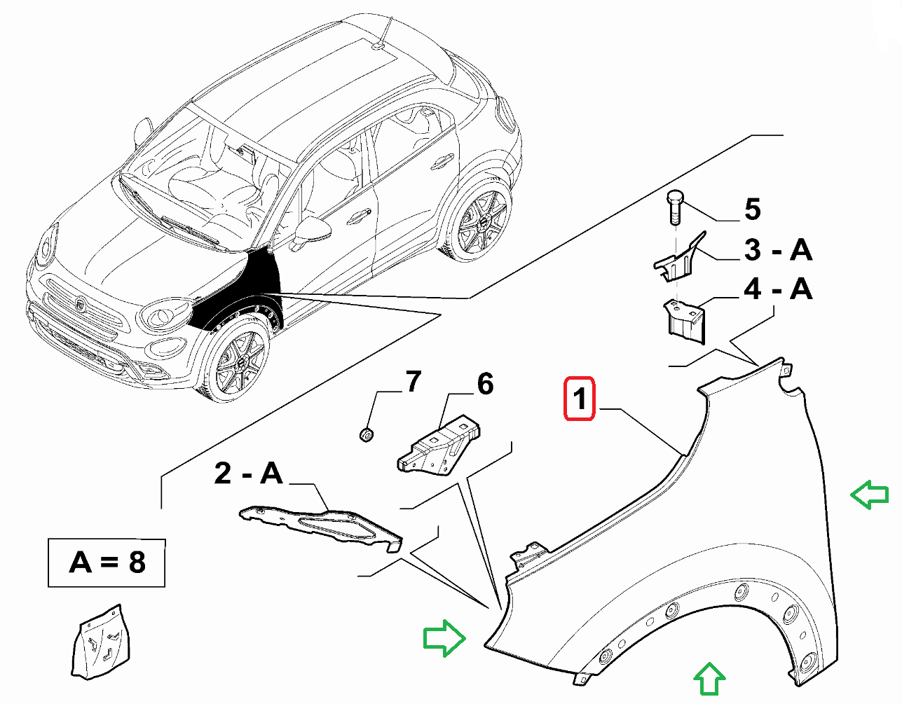 FIAT 500X Ön Sağ Çamurluk 52031366