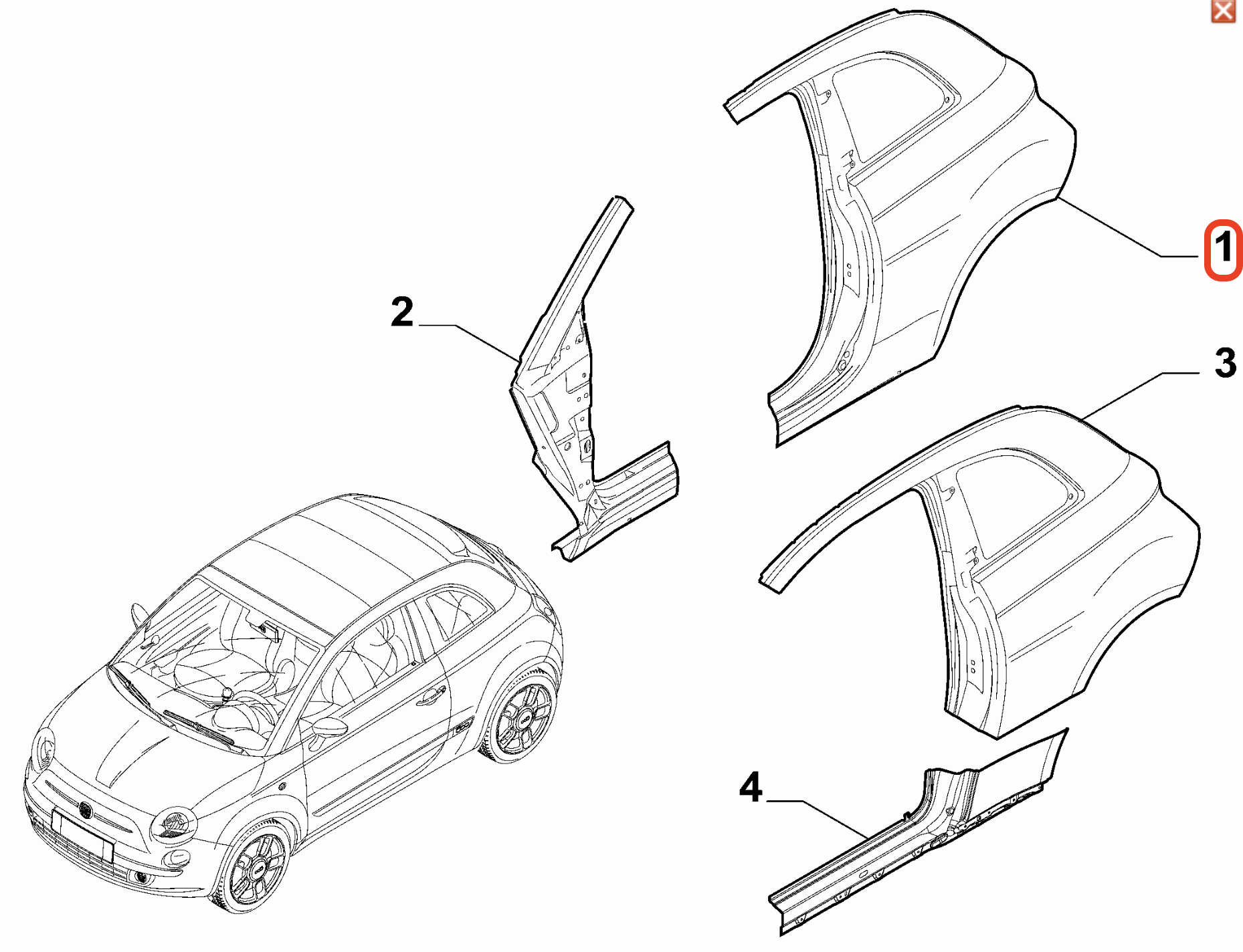 Fiat 500 2020-2023 Arka Sağ Çamurluk OPAR 52181885
