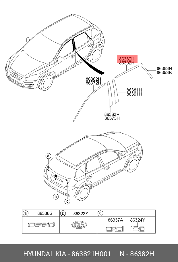 Kia Ceed Arka Kapı Bandı Siyah Sol F/L 863821H001