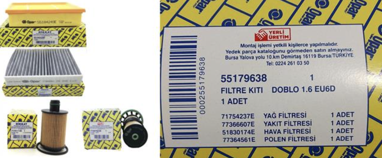 Fiat Doblo 1.6 Multijet Euro6 Filtre Kiti  55179638