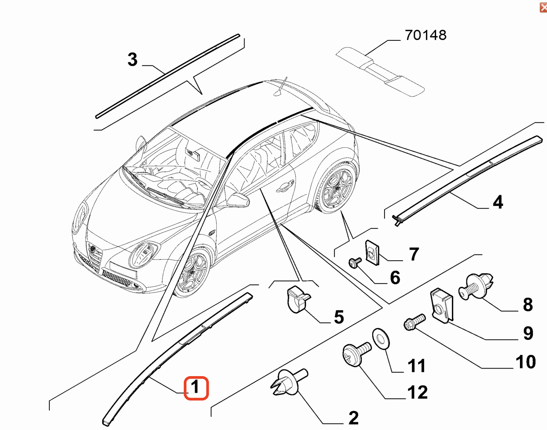 Alfa Romeo Sağ Ön Tavan Çıtası 156087922
