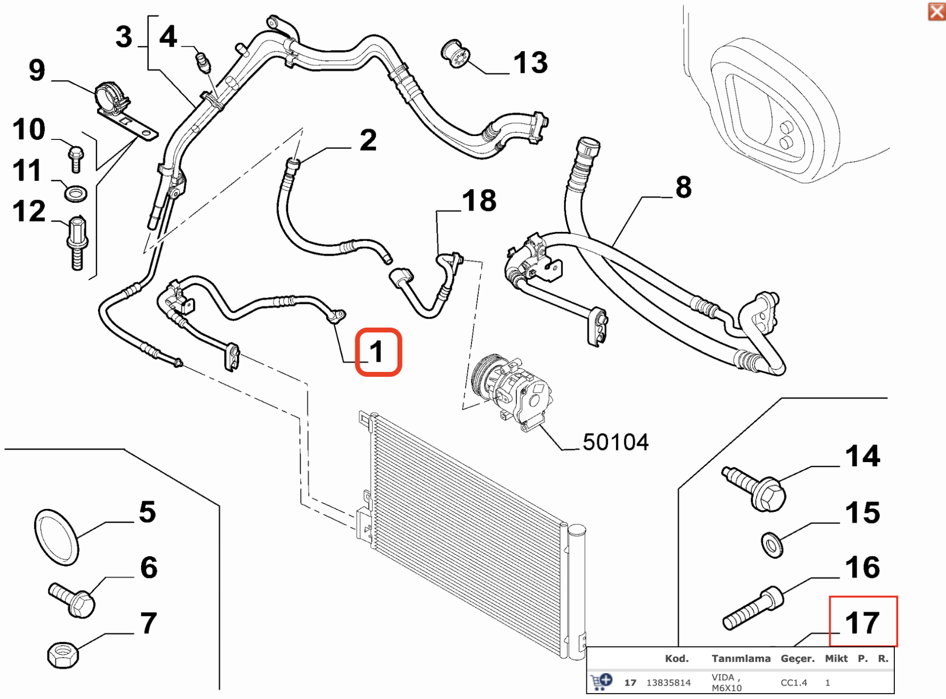 Fiat Fiorino Klima Borusu OPAR 51805073