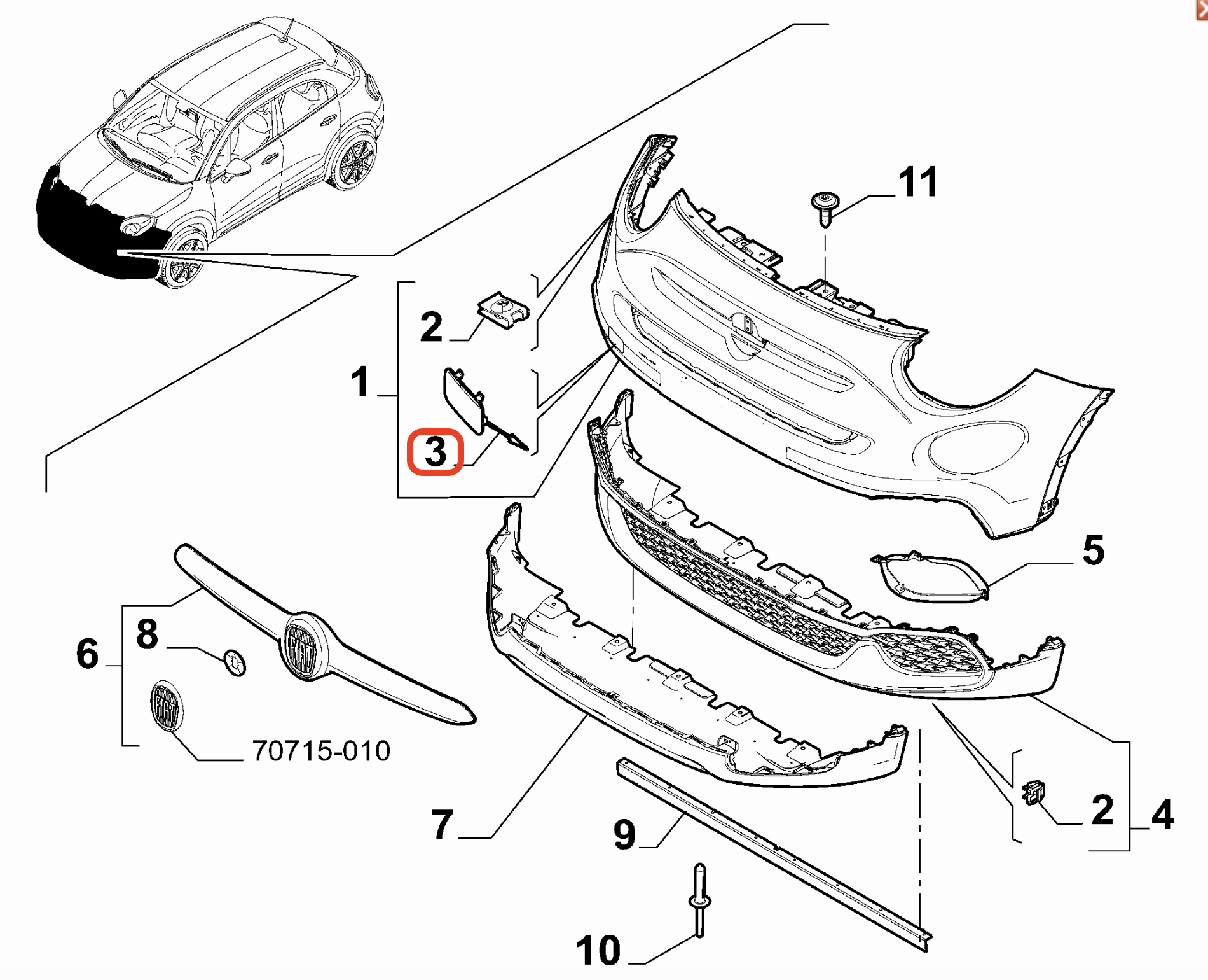 Fiat 500X Ön Tampon Çeki Kapağı OPAR 6000628821