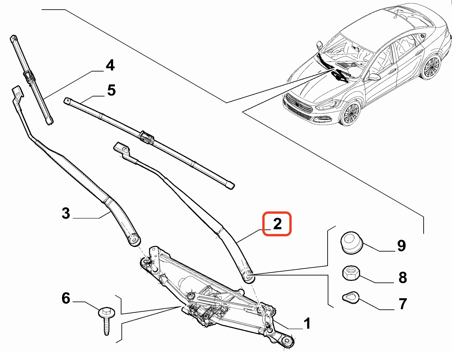 Egea Ön Sol Silecek Kolu 52229221 - 52184425