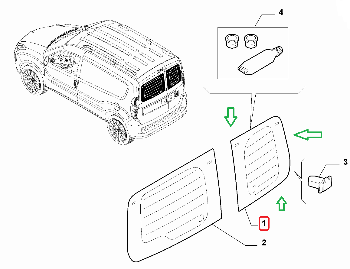 FIAT Doblo Arka Sağ Bagaj Kapı Camı 51929828